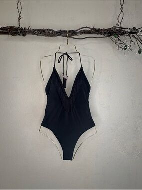 Victoria's Secret cheeky Black Fringe One-Piece